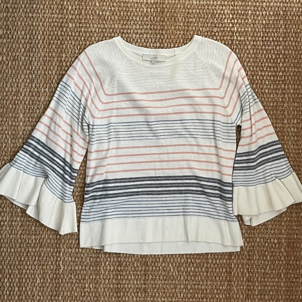 LOFT White/Off-White + Pastel Striped Sweater - Picture 3 of 3